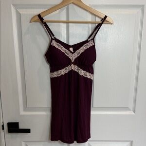 Victoria's Secret Deep Plum Chemise with Cream Lace Trim
